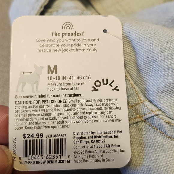 YOULY PRIDE COLLECTION CHASING RAINBOWS DENIM DOG/CAT JACKET SIZE MED.   NWT - Picture 3 of 13